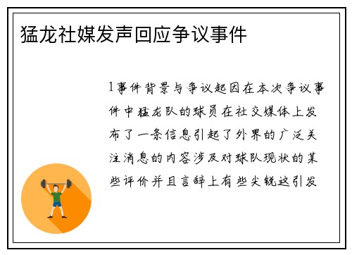 猛龙社媒发声回应争议事件
