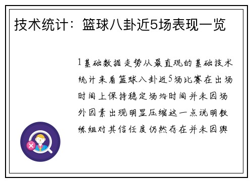 技术统计：篮球八卦近5场表现一览
