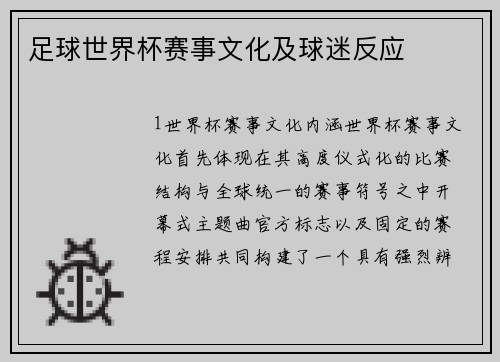 足球世界杯赛事文化及球迷反应
